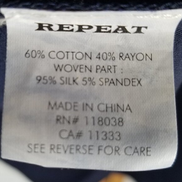 Navy Blue Silk Blend Tunic Sweater Mixed Media Size Large Long Sleeves - Picture 5 of 12